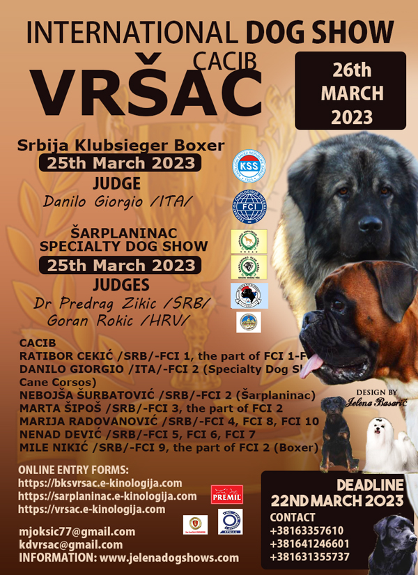 International Dog Show CACIB Vršac & Srbija Klubsieger Boxer (Serbia), 25th-26th March 2023