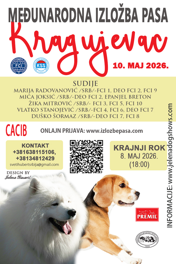 29. Međunarodna izložba pasa svih rasa CACIB Kragujevac, 10.05.2026.